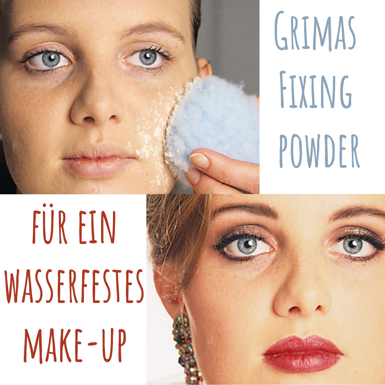 GRIMAS Fixing Powder, 60g, transparenter, wasserabweisender Fixierpuder für Camouflage, Cremeschminke, Theaterschminke, Lippenstift und mehr, unparfümiert, vegan, hautschonend