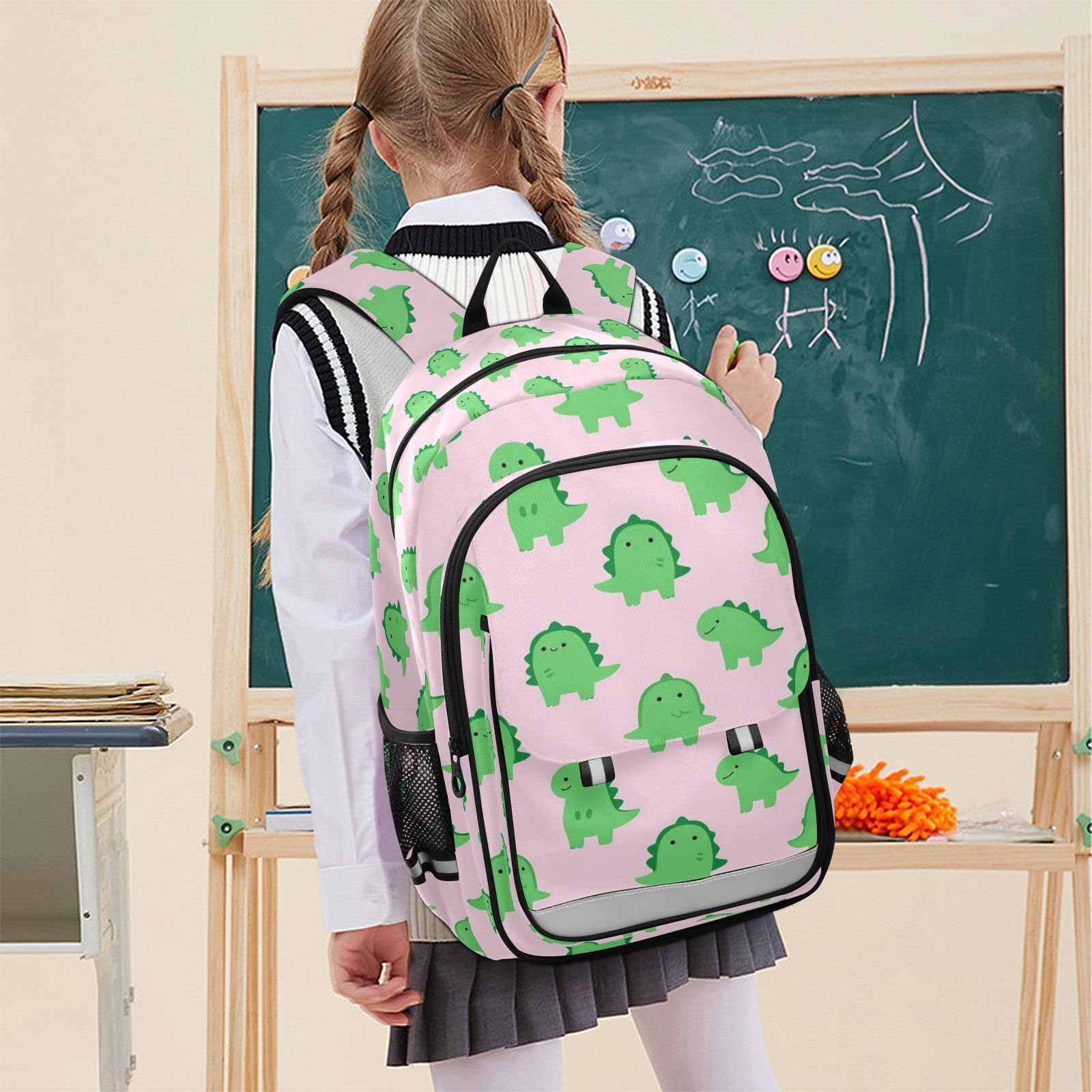 GuoChe Zaino scolastico per bambini con motivo preistorico verde