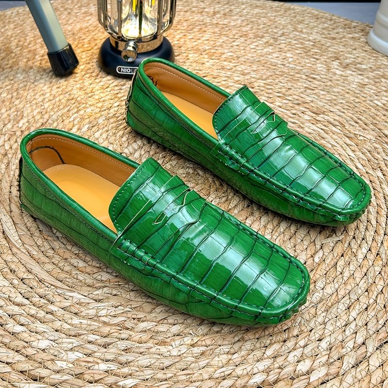Men's Loafers Round Toe Plaid Vegan Leather Penny Driving Loafers Lightweight Flat Heel Resistant Party Casual Slip On2