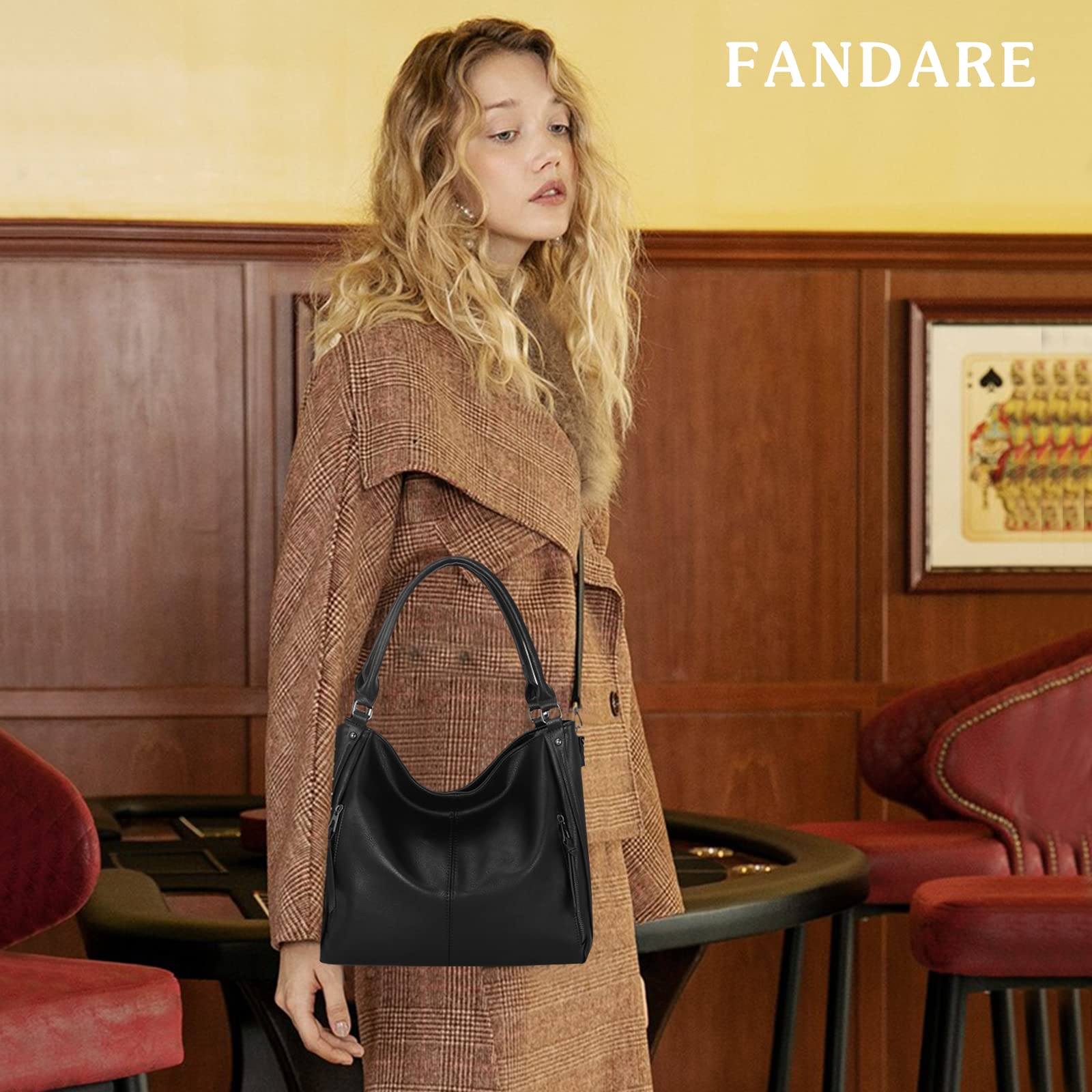 FANDARE Grande Bolsos de Mujer Bandolera Bolso Hombro Cruzado PU Cuero Impermeable para Viaje Trabajo Escuela Compras Conmutar Crossbody Bag