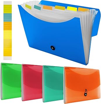 5 Pack 7 Pocket Expanding File Folder, A4 Letter Size, Colored Tabs