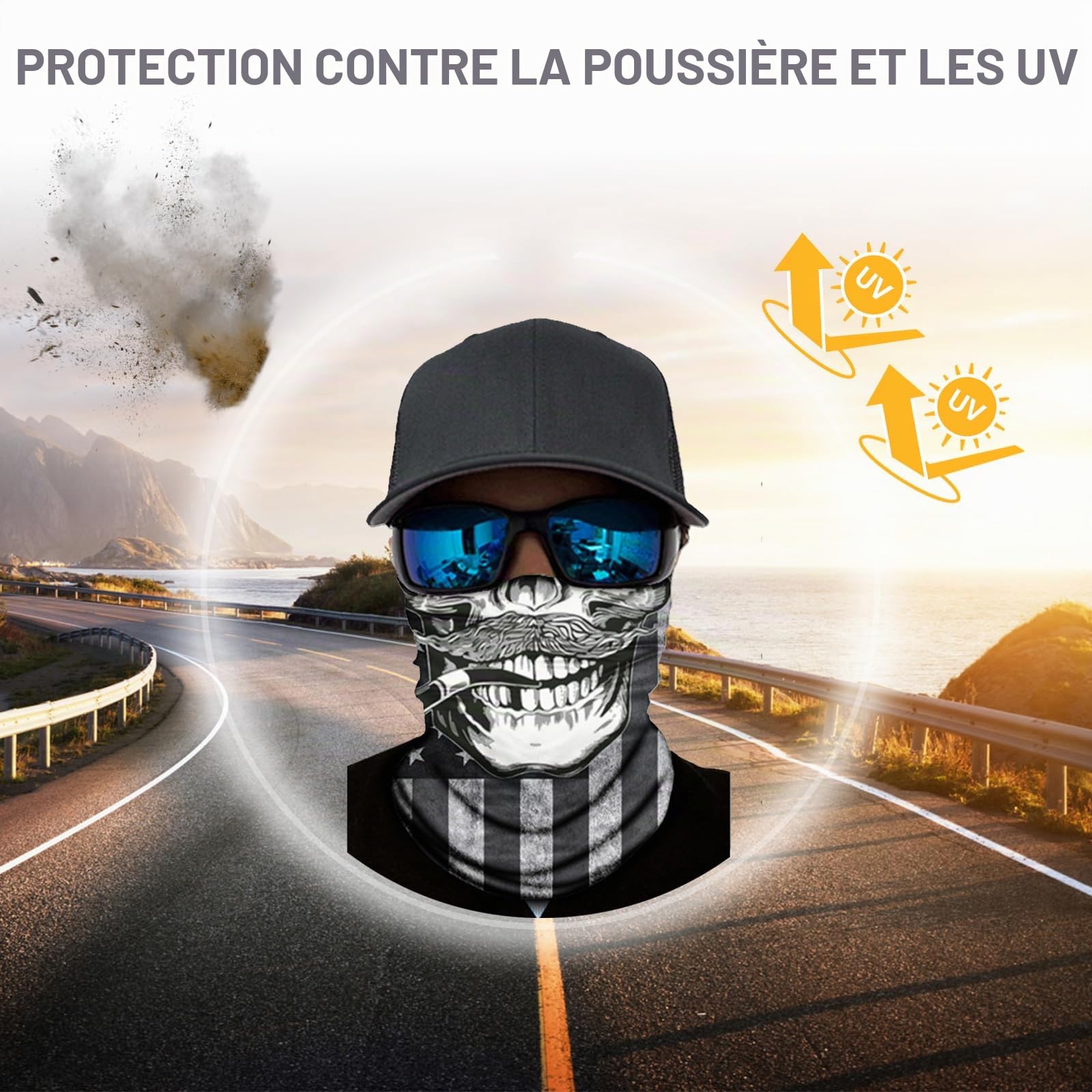 Lot de 12 cache-cou multi-usages en forme de tête de mort - Masque de moto - Protection UV - Unisexe - Convient pour Halloween, carnaval, fêtes et activités de plein air