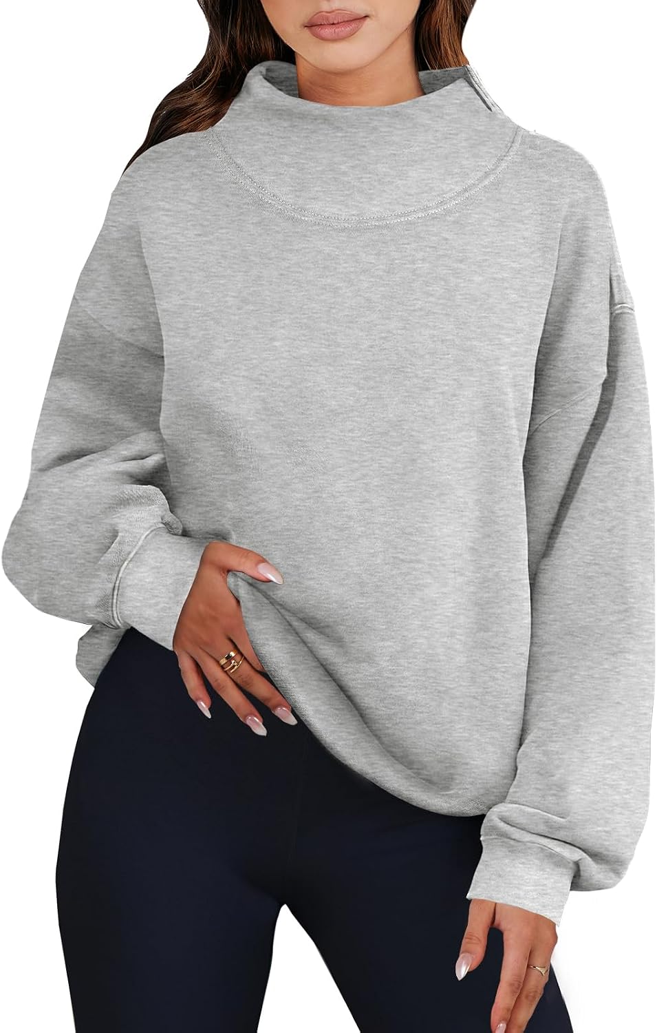 ANRABESS Womens Mock Neck Sweatshirt Oversized Pullover | Cozy Fall Fashion Long Sleeve Tops, Casual Going Out Daily Wear, Loose Fit, Soft Fleece, 2026 Winter Trendy Outfits