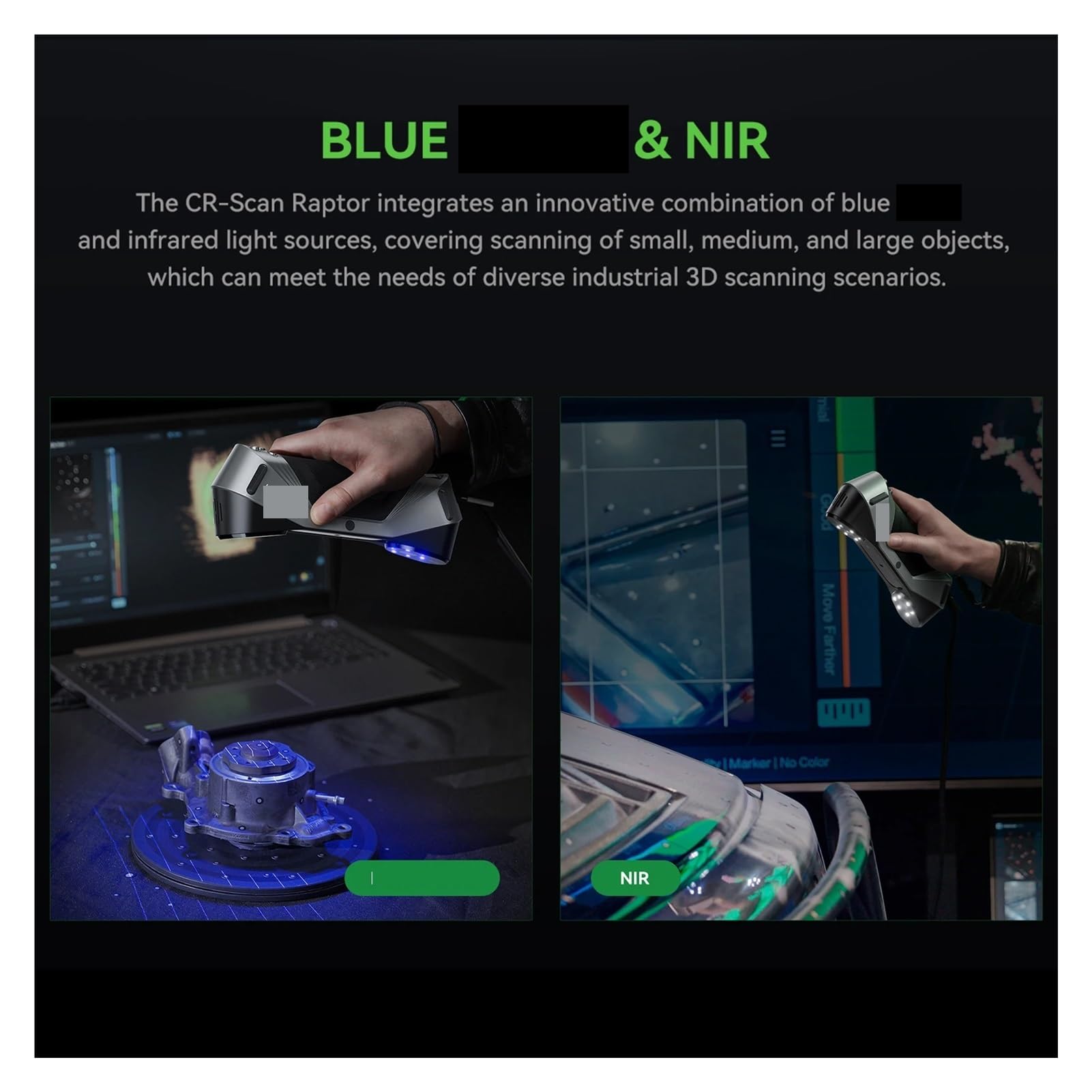Scanner 3D CR-Scan Raptor multi-lignes bleu et proche infrarouge grand public for la rétro-ingénierie d'impression