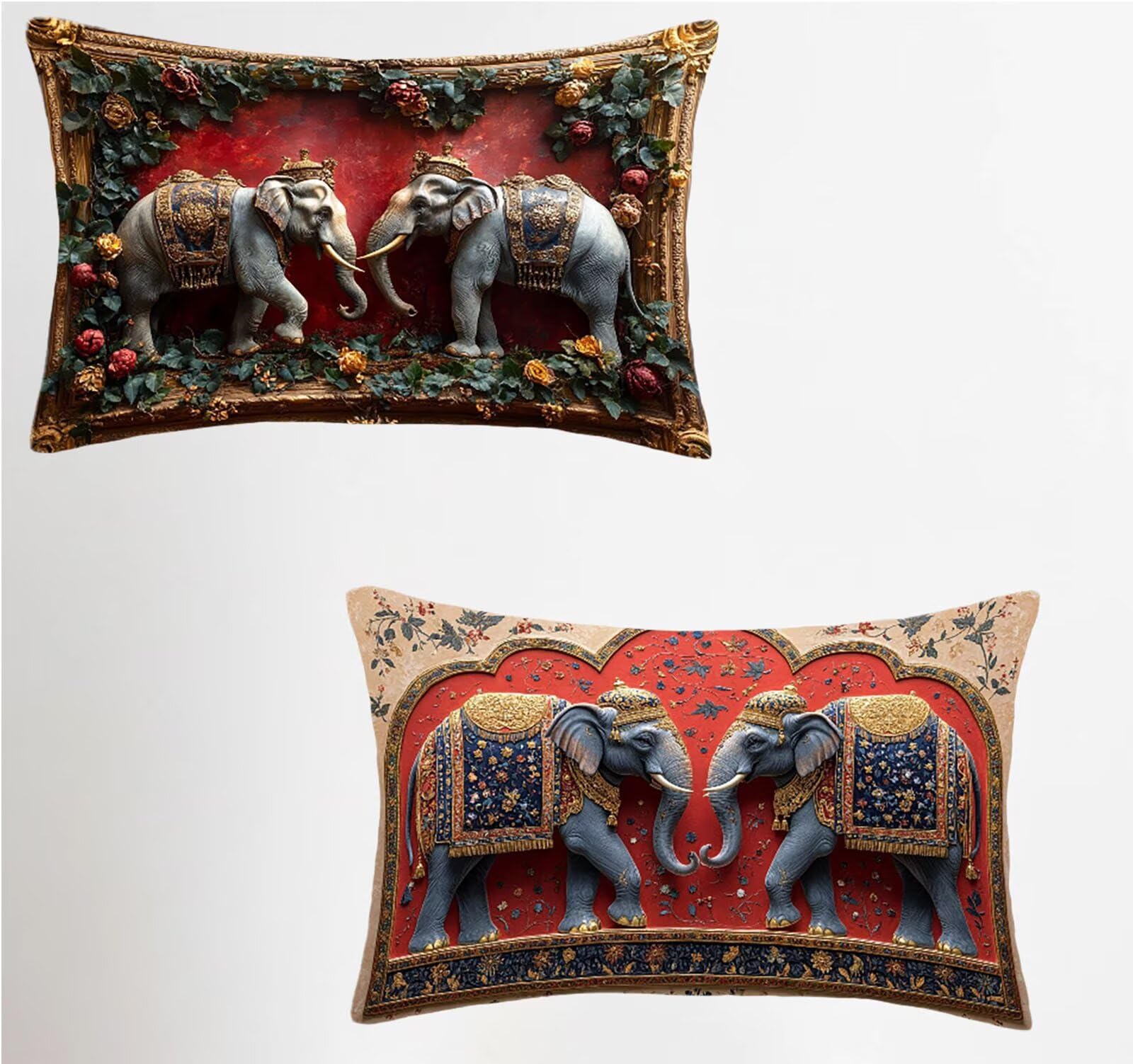 Federe Cuscino 60x80 Set di 2, Elefante Federe Cuscini Divano Velluto Morbido, Rettangolari Copricuscini 60x80cm Con Cerniera Invisibile, Copricuscino per Camera Casa Decorazioni, Nordico V-3699