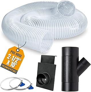 POWERTEC 2-1/2" x 10' Dust Collection Hose with 2pcs Hose Clamps, Blast Gate & Y-Fitting for Table Saw, Band Saw, Planer, Belt Sander, Woodworking and Wood Shop Dust Collection System (70435)