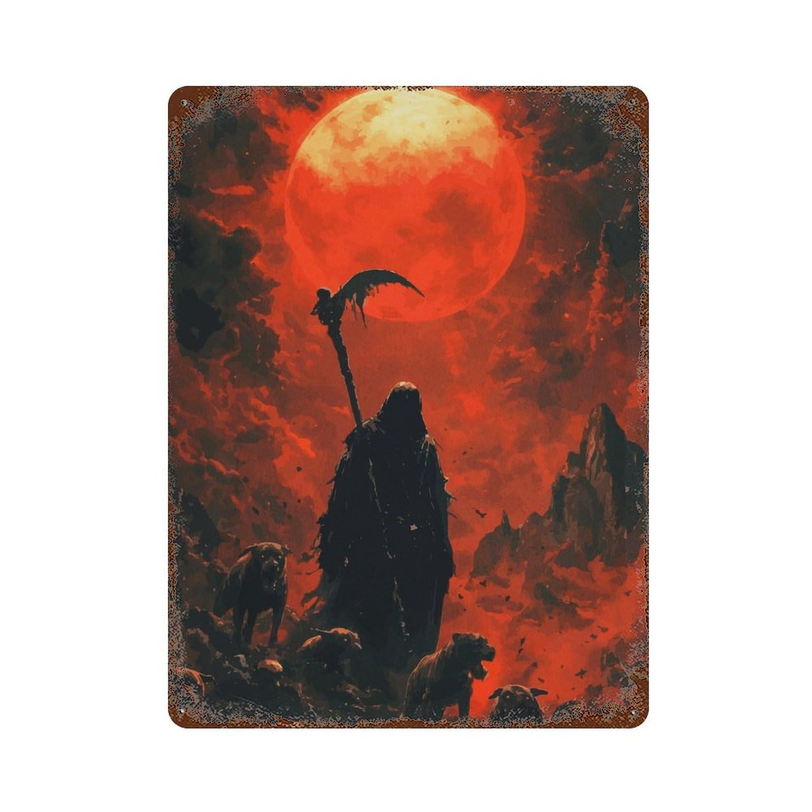 Grim Reaper Under Blood Vintage Metal Tin Sign 15.7"x11.8", Novelty Wall Decor for Garage, Pub Or Kitchen