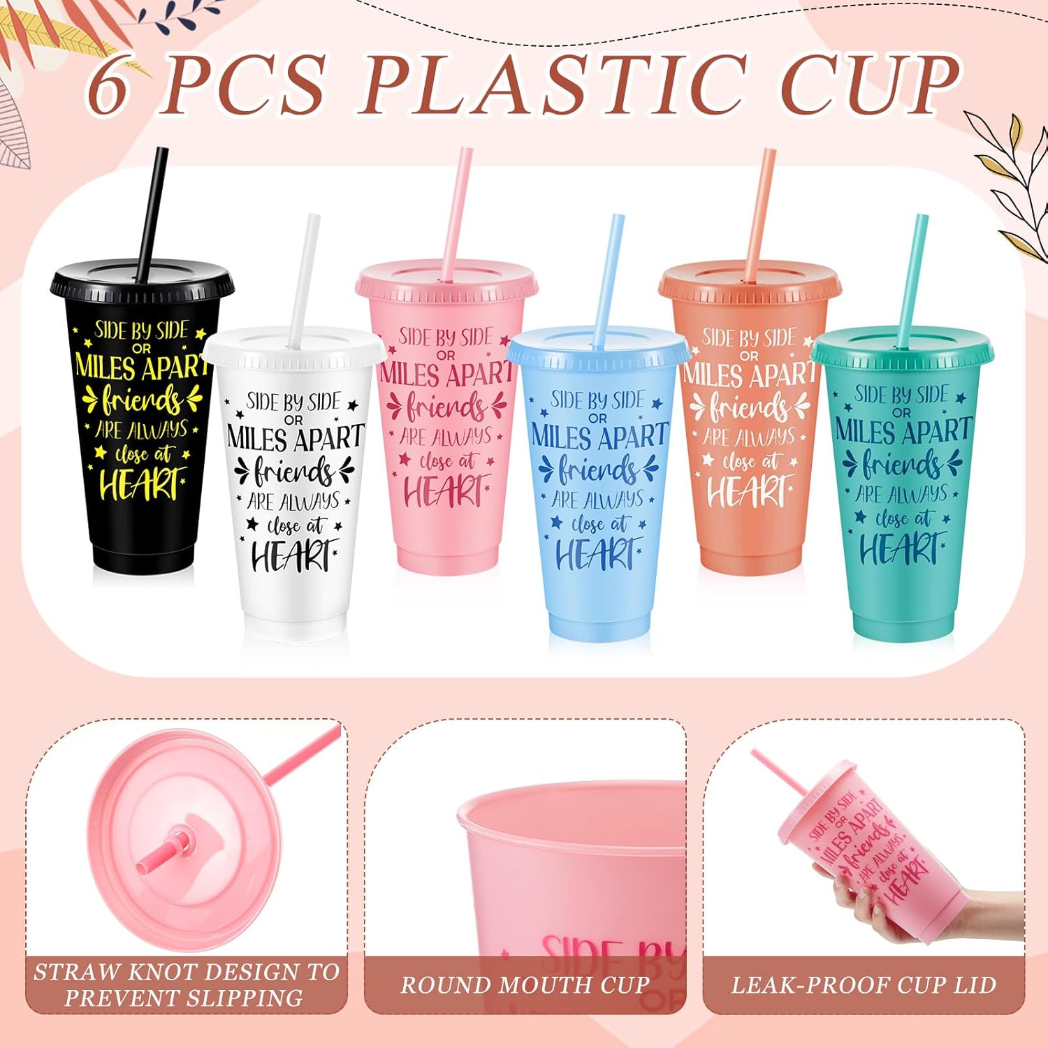 6sets/18pcs Best Friend Gift Set for Women, Galentines Day Ideas, BFF Birthday Weekend Favor Supplies, Bestie Present Bundle Includes 24oz Tumbler, Keychain and Canvas Makeup Bag(Bright Colors) - Image 3