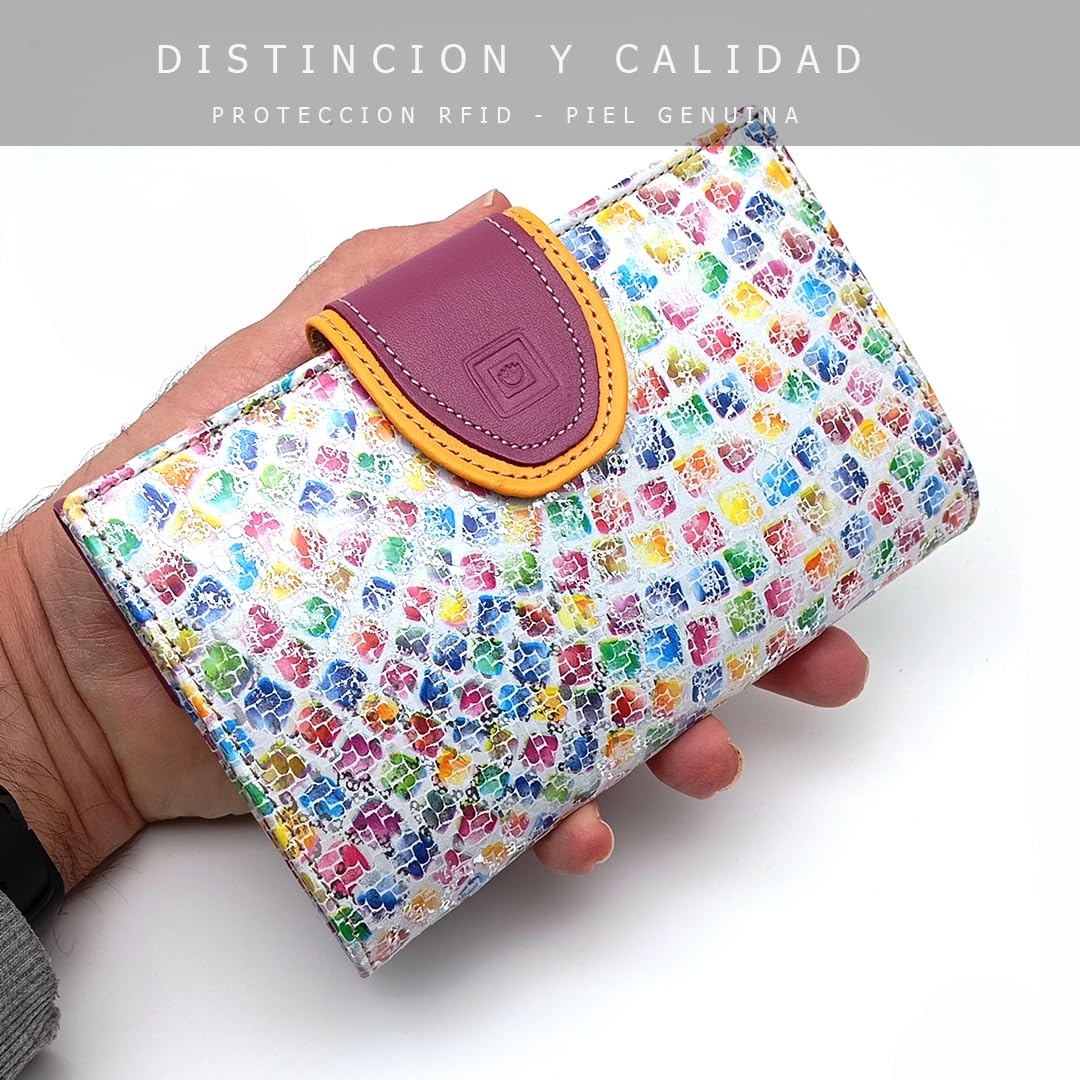 Cartera de Mujer en Piel Grande - Hecho a Mano - RFID - 39716 Multi