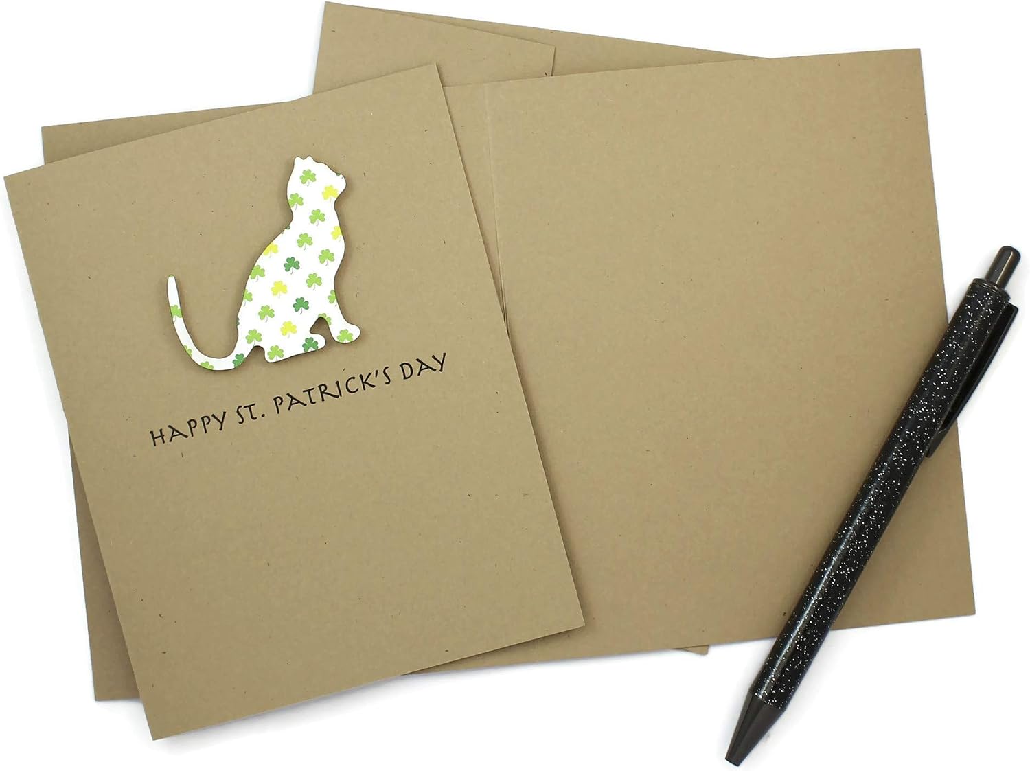 Cat St. Patrick's Day Notecard Pack of 10 | Colored Shamrock Pattern | Cat Greeting Cards | Handmade