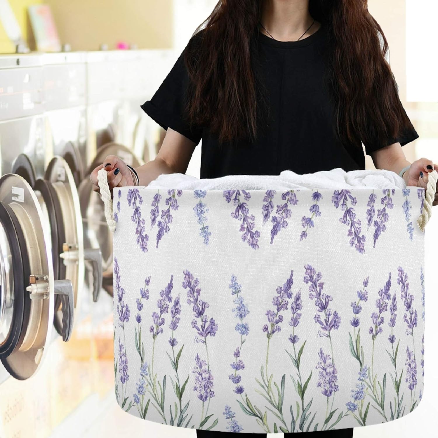 visesunny Storage Basket Purple Lavender Decorative Pattern Nursery Hamper Basket Clothes Toy Storage Organizer Bin Box Collapsible Laundry Bag for Kid Room,Playroom,Bathroom,Living Room,Dorm,Office