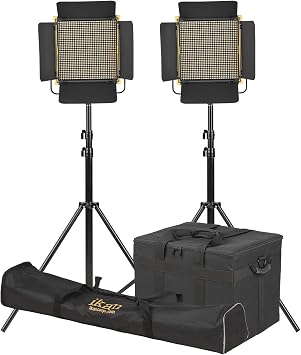 Ikan Onyx 2X 1 x 1 Bi-Color 3200K-5600K Adjustable LED Lighting Kit, DMX Ethernet and Wireless Remote Control, Barn Doors, Case and Stands Included OYB10-2PT-KIT - Black