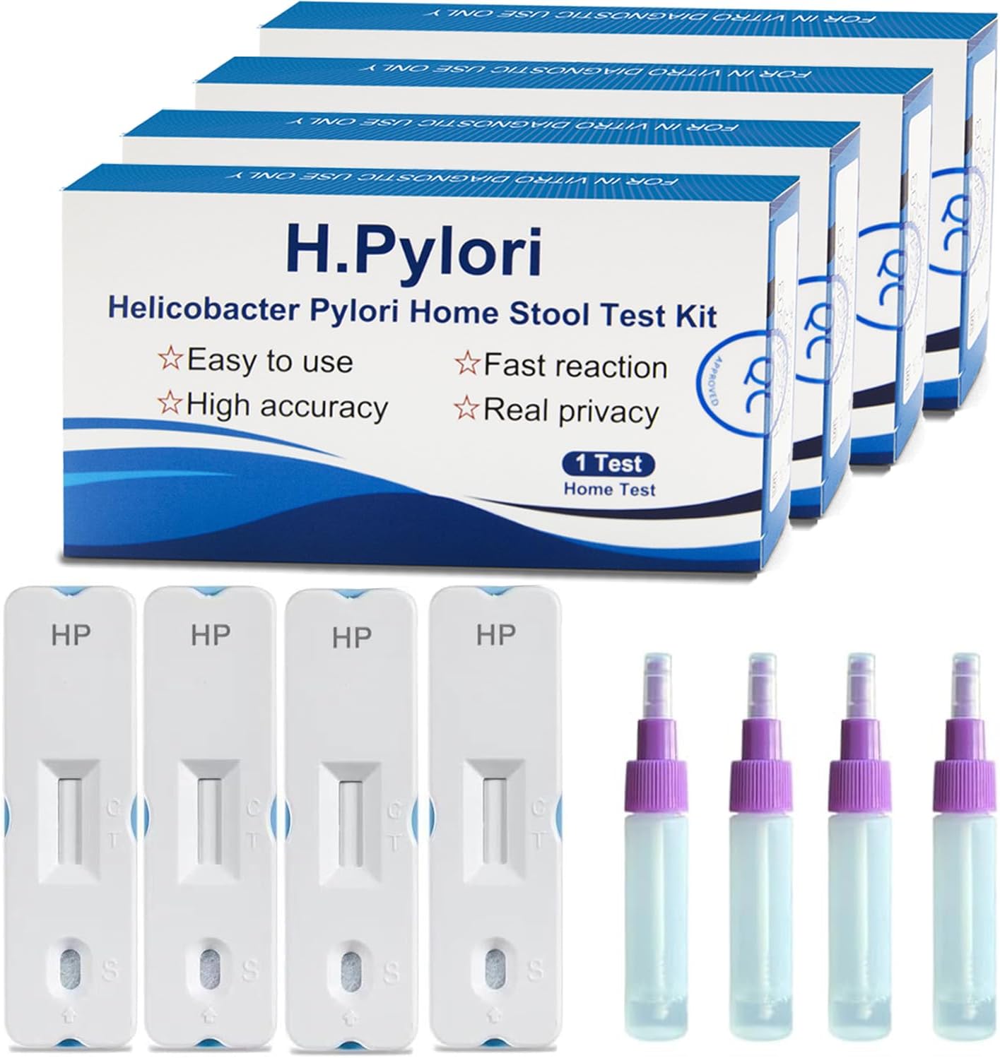 H Pylori Test Kit, 4 PCS Helicobacter Pylori Stool Test Kits at Home, H. Pylori Test H-Pylori Stool (Antigen) Self-Test for Home Use, Results in 10-15 Minutes