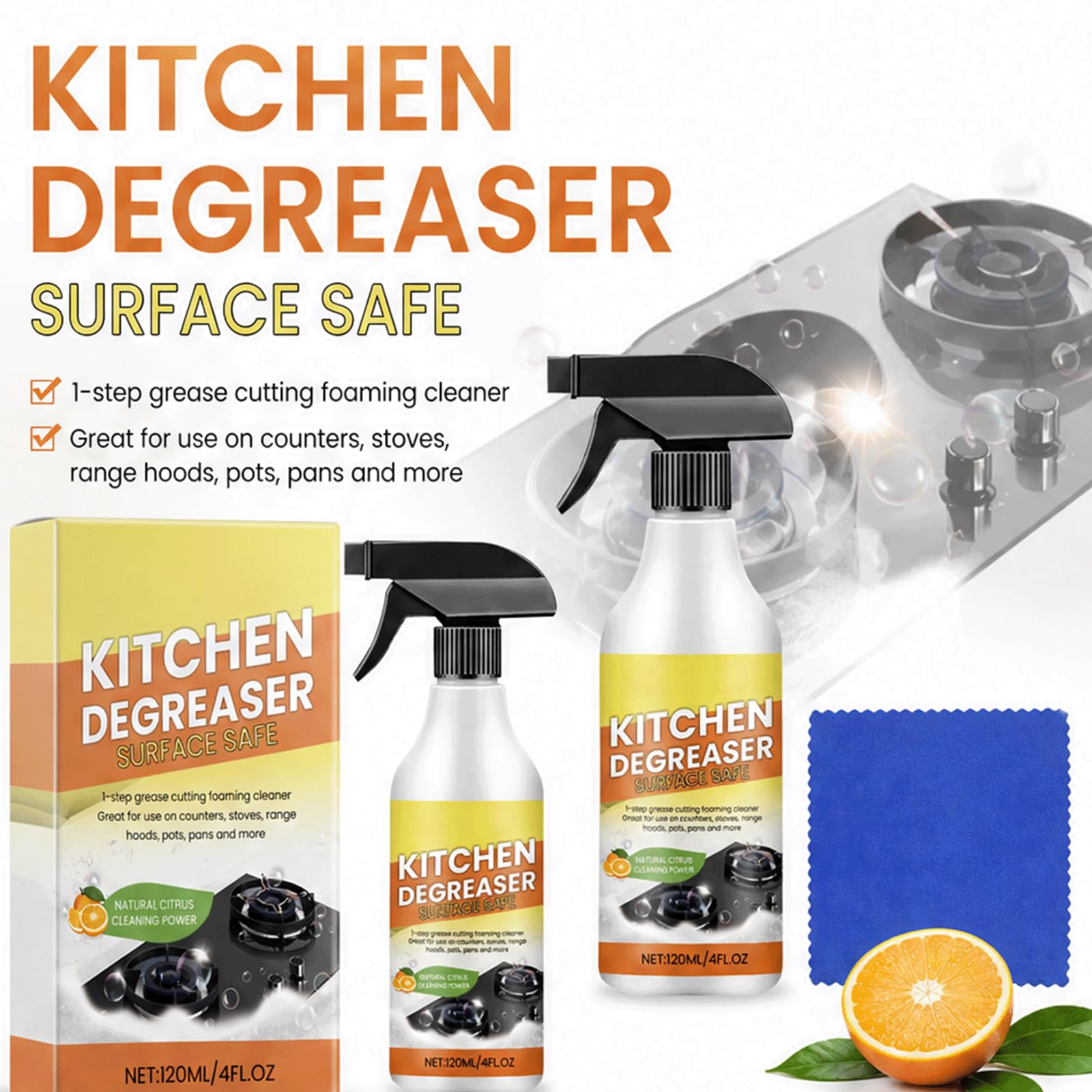 Potente kit per la pulizia della schiuma di grasso da cucina per tutti g * * * * * *: dispositivo di rimozione del grasso e deodorante ad azione rapida, schiuma senza risciacquo (5 pezzi)