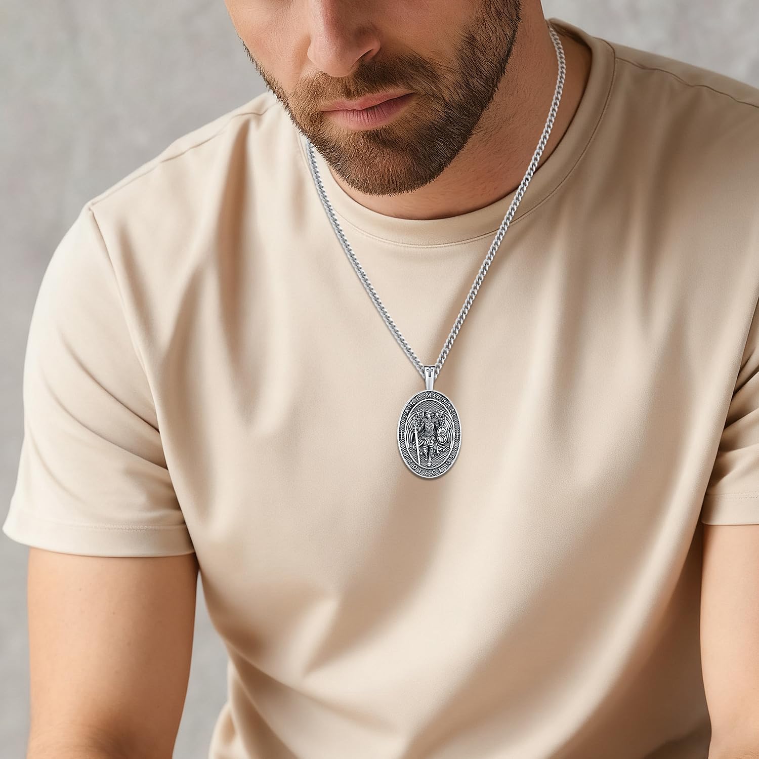 Friggem 925 Sterling Silver Saint Religious Necklace for Men Women St Michael/Christopher Necklace Pendant Medal Catholic Amulet Jewelry Gifts for Police Father Son,with Stainless Steel Chain - Image 6