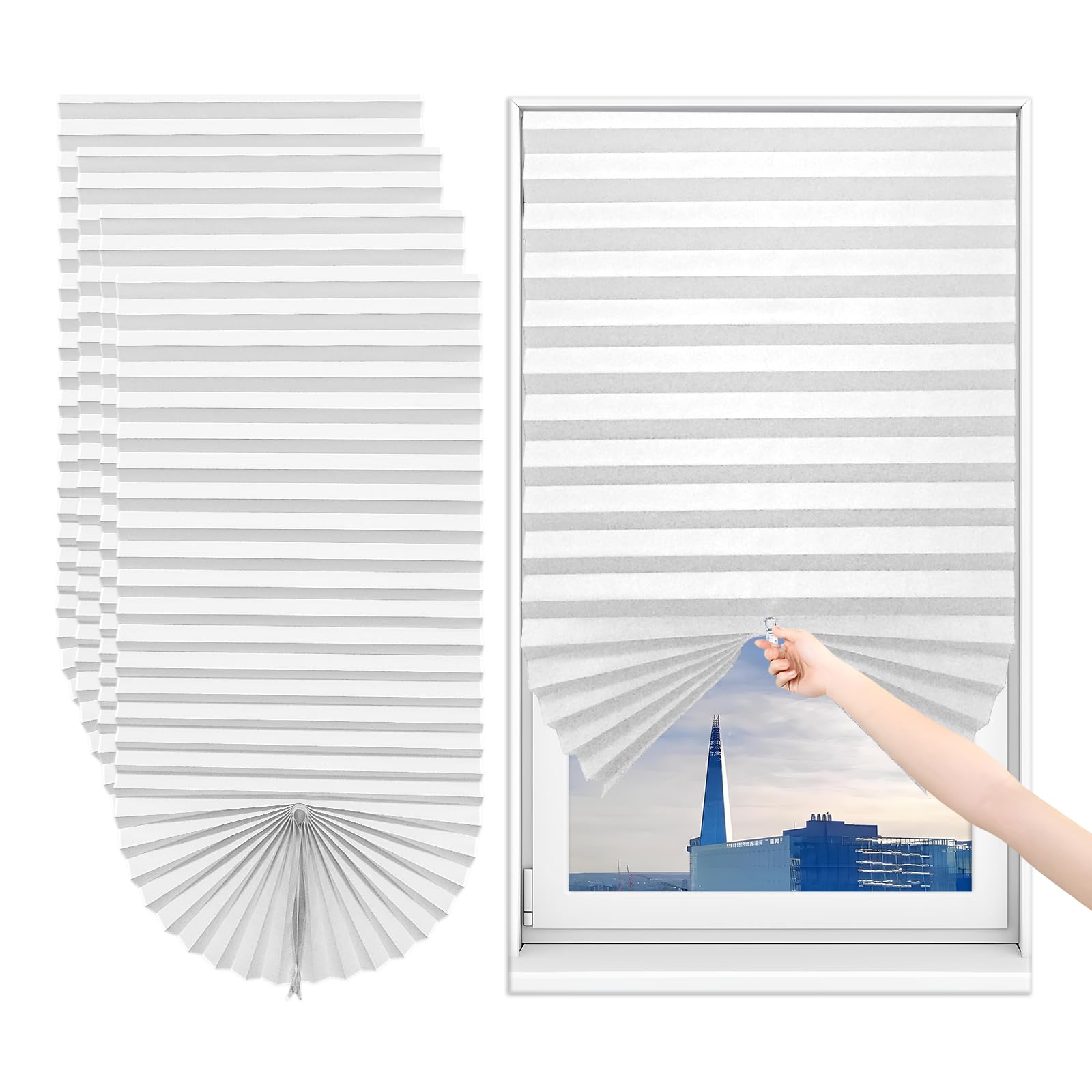 Sneulletoys 4pack No Drill Temporary Blinds Stick on,Easy Fit Self Adhesive Blinds,Non-Woven Fabric Crop According to Size,Curtains for Bedroom Kitchen Bathroom Windows (White, 90W x 150H cm)