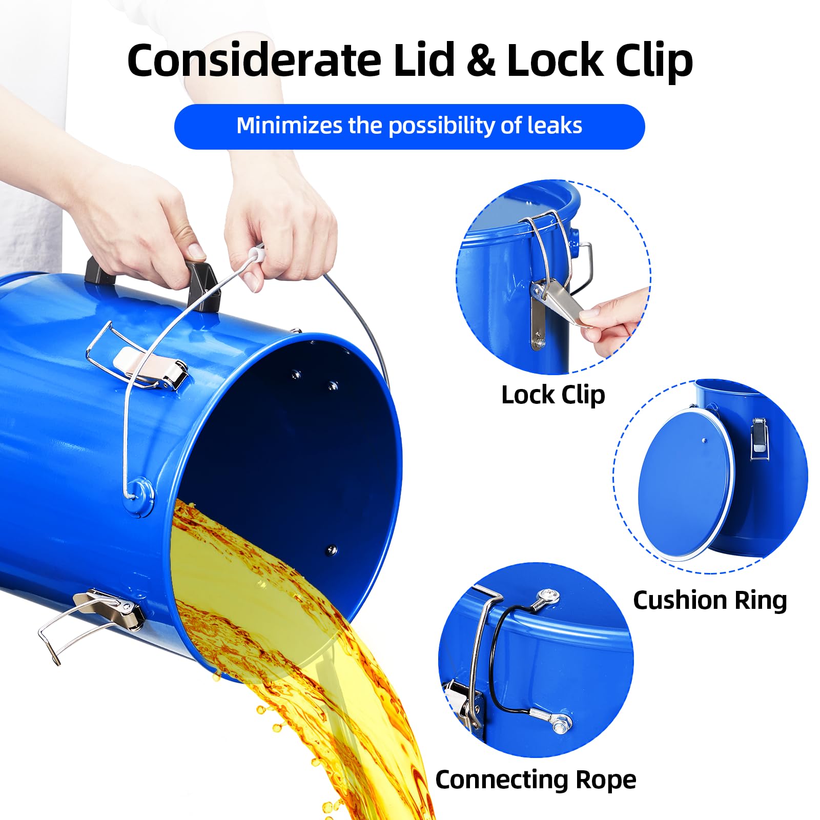 Cubo de Grasa para freidora de 6 galones, Organizador de eliminación de Aceite, contenedor de Transporte de Aceite de freidora de Acero con Revestimiento Inoxidable, Lata de Grasa con Tapa, Clips de