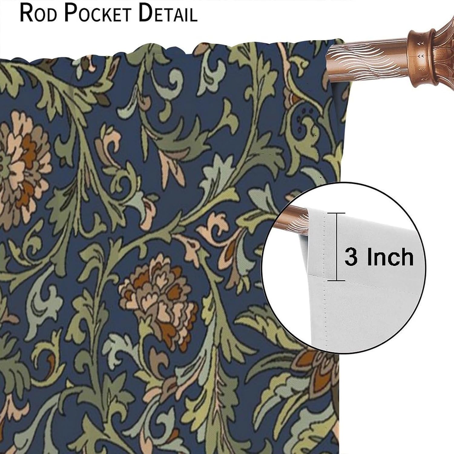 William Morris Curtain, Vintage Green Rustic Botanical Plant Pattern Blackout Window Treatments, Rod Pocket Thermal Insulated Drapes 2 Panel Sets for Bedroom Living Room Kitchen, 42" W X 45" L