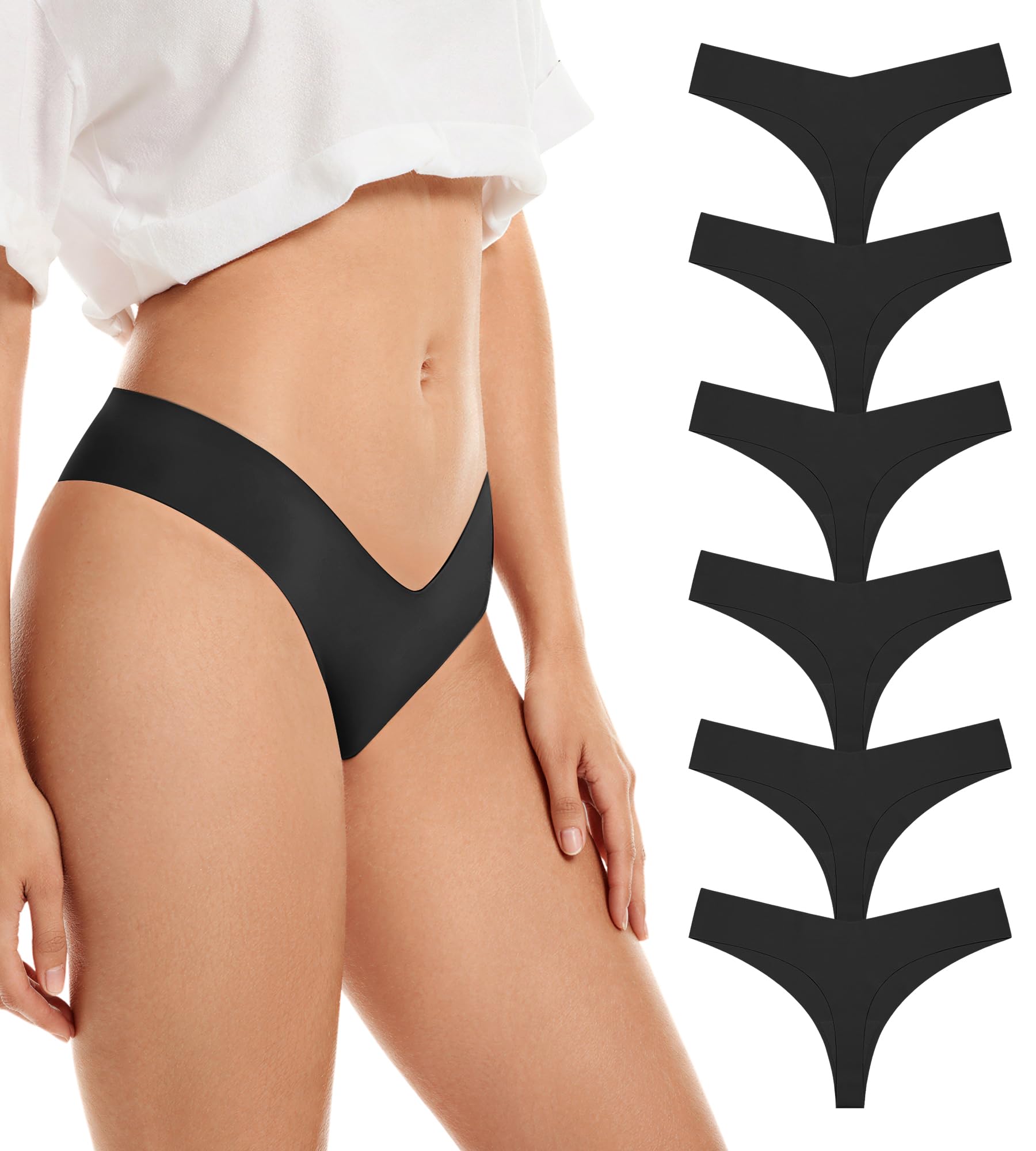 SHARICCA Nahtlose String Tanga Damen Unsichtbarer Tangas Unterwäsche Frauen mit Niedriger Taille V-Waist Atmungsaktiv No Show Thong Baumwolle Strings Set