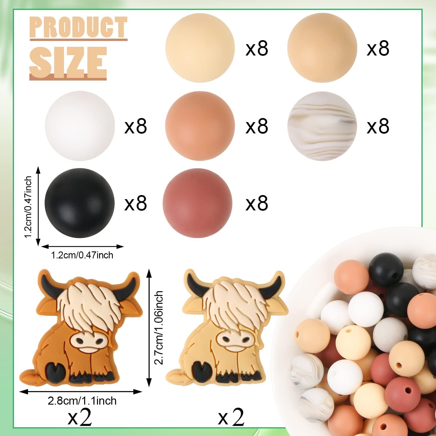 60Pcs Cow Beads Silicone Round Cartoon Animal Silicone Beads Loose Cow Printed Bead Colorful Flat Spacer Pendants for Jewelry Making DIY Necklaces Bracelet Keychain Lanyard Crafts Supplies - Image 2