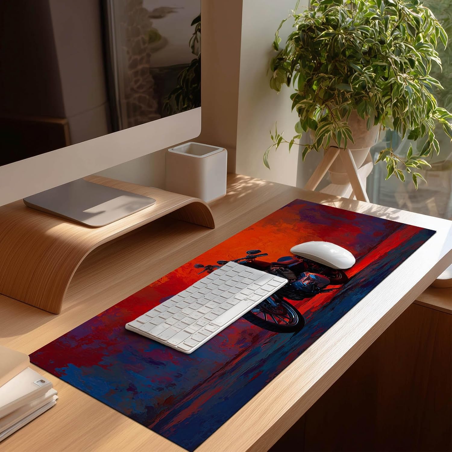 HOMETITUTE Large Mouse Pad 31.5x11.8 Inch Gaming Mousepad Oil Paint Motorcycle Art Non-Slip Keyboard Desktop Protector Mat XL Mouse Pad for Home Office Laptop Wireless Mice Accessories image 2