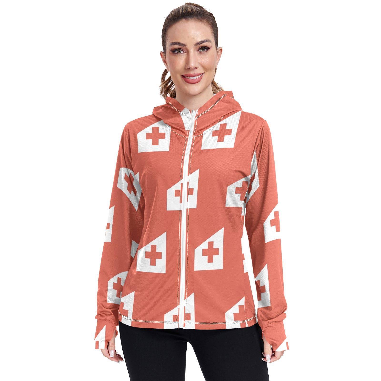 Tonga Flag Women's UPF 50+ Sun Protection Hoodie Jacket Lightweight Long Sleeve Sun Shirt with Pocket Multicoloured