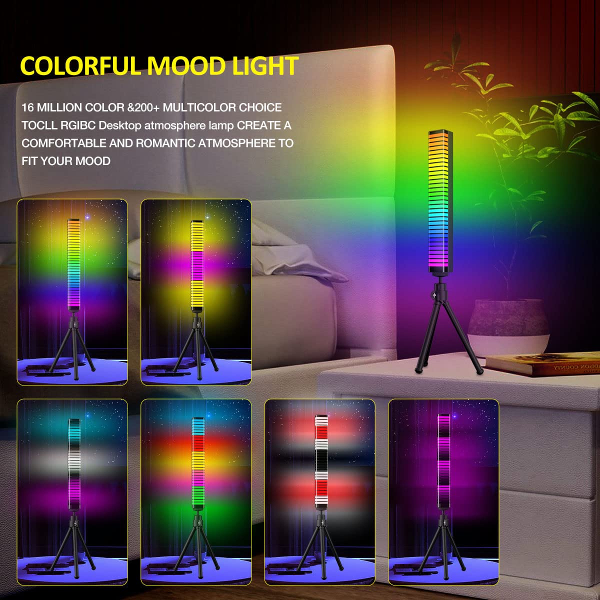 LED Musik-Lichtleiste, RGB Voice Activated Rhythm Light, Schwarz, Mehrfarbig, Acrylnitril-Butadien-Styrol (ABS) Material, App Control
