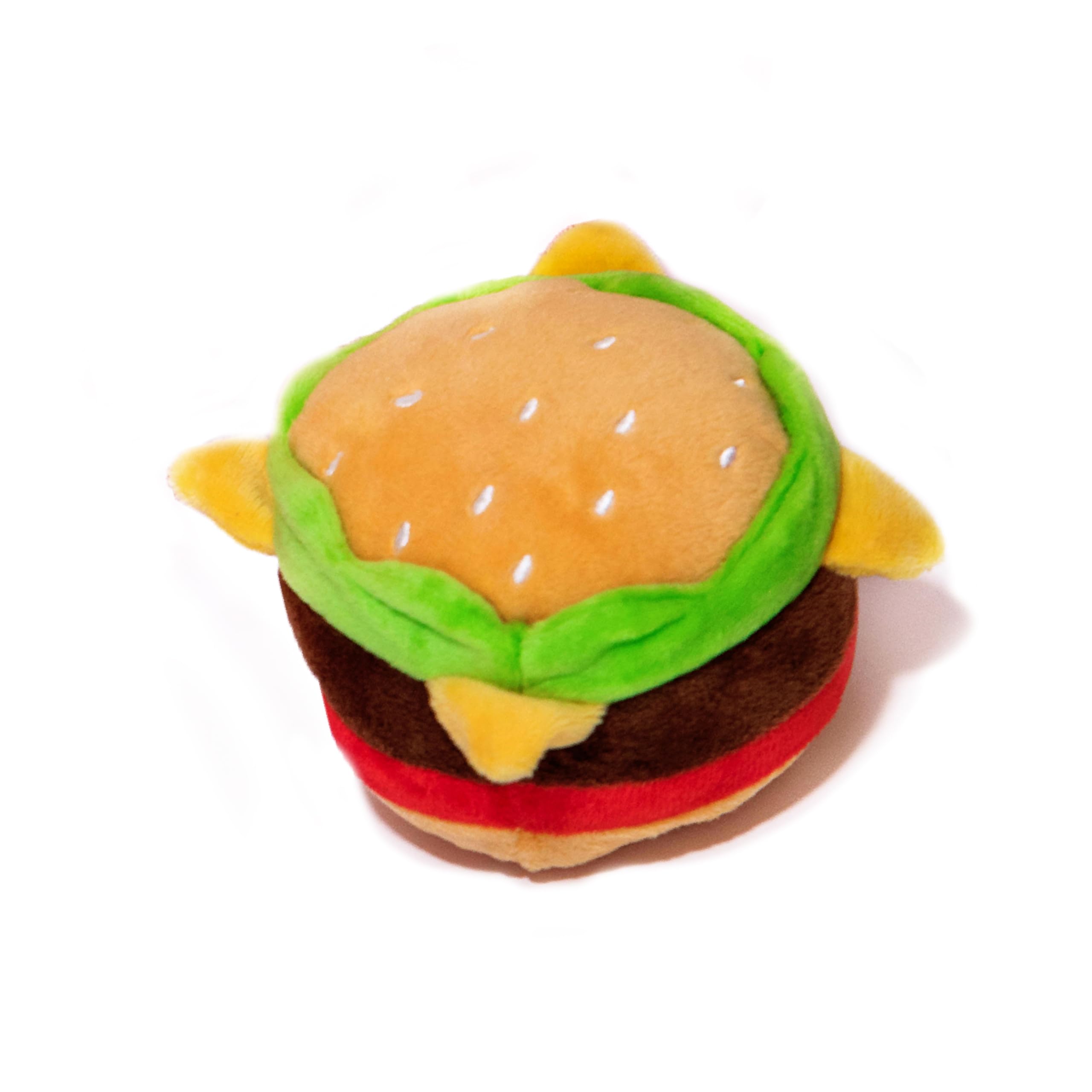 Glow Pups Hamburger Dog Toy with Squeaker, Fun Food Parody Plush Toy, Easy to Clean, Promotes Mental Stimulation, 4.5 x 3.5 inches, Peach