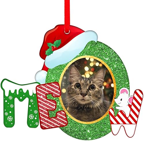 Whatsign Adornos de Navidad para gatos, marco de fotos, adornos de Navidad, marco de fotos de gato 2023, adornos de gato para árbol de Navidad de