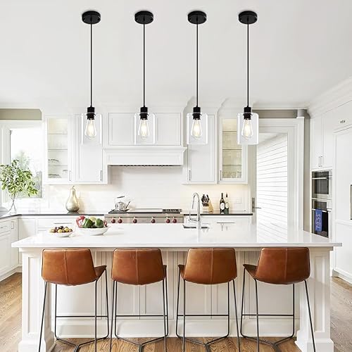 Miniatura 7 de Luces colgantes de cristal para isla de cocina, paquete de 2 unidades, iluminación colgante de cocina negra sobre la isla, lámparas colgantes