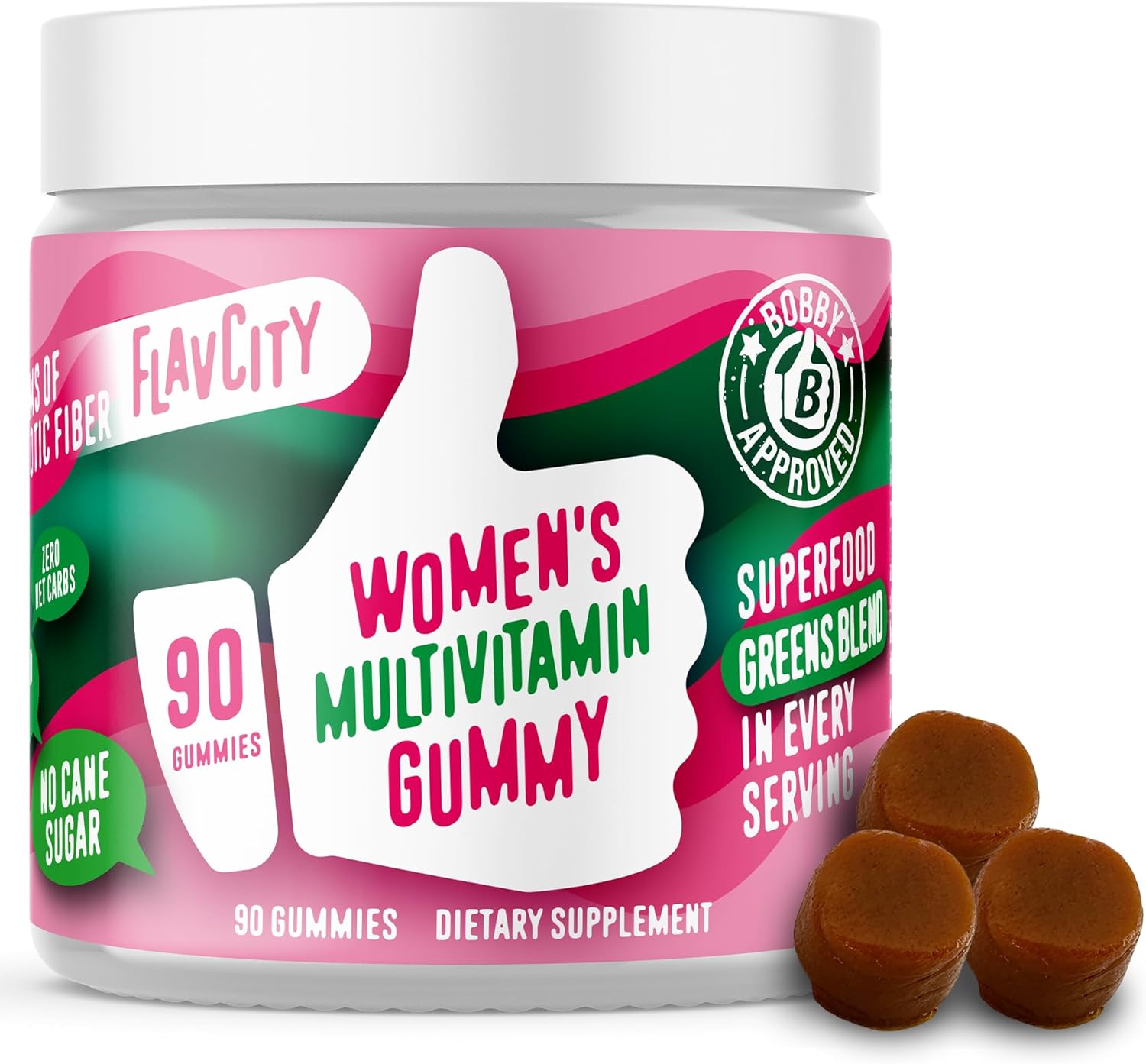 FlavCity Womens Multivitamin Gummy – Daily Multivitamin Gummies for Women – Premium Vitamins, Minerals & Prebiotic Fiber – No Cane Sugar or Seed Oils – Organic Wheatgrass, Moringa & More (90 Gummies)
