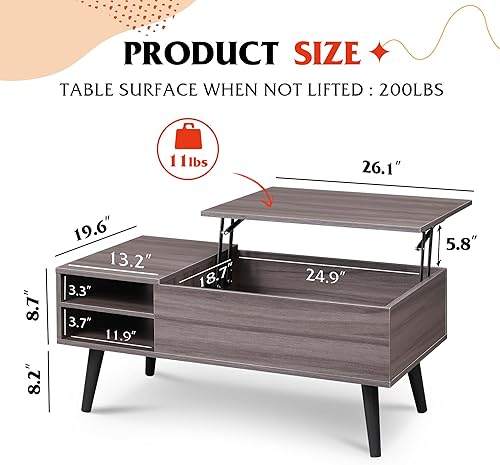 Miniatura 11 de WLIVE Mesa auxiliar de madera con compartimento oculto y estante de almacenamiento ajustable, mesa de comedor para el hogar, sala de estar, oficina,