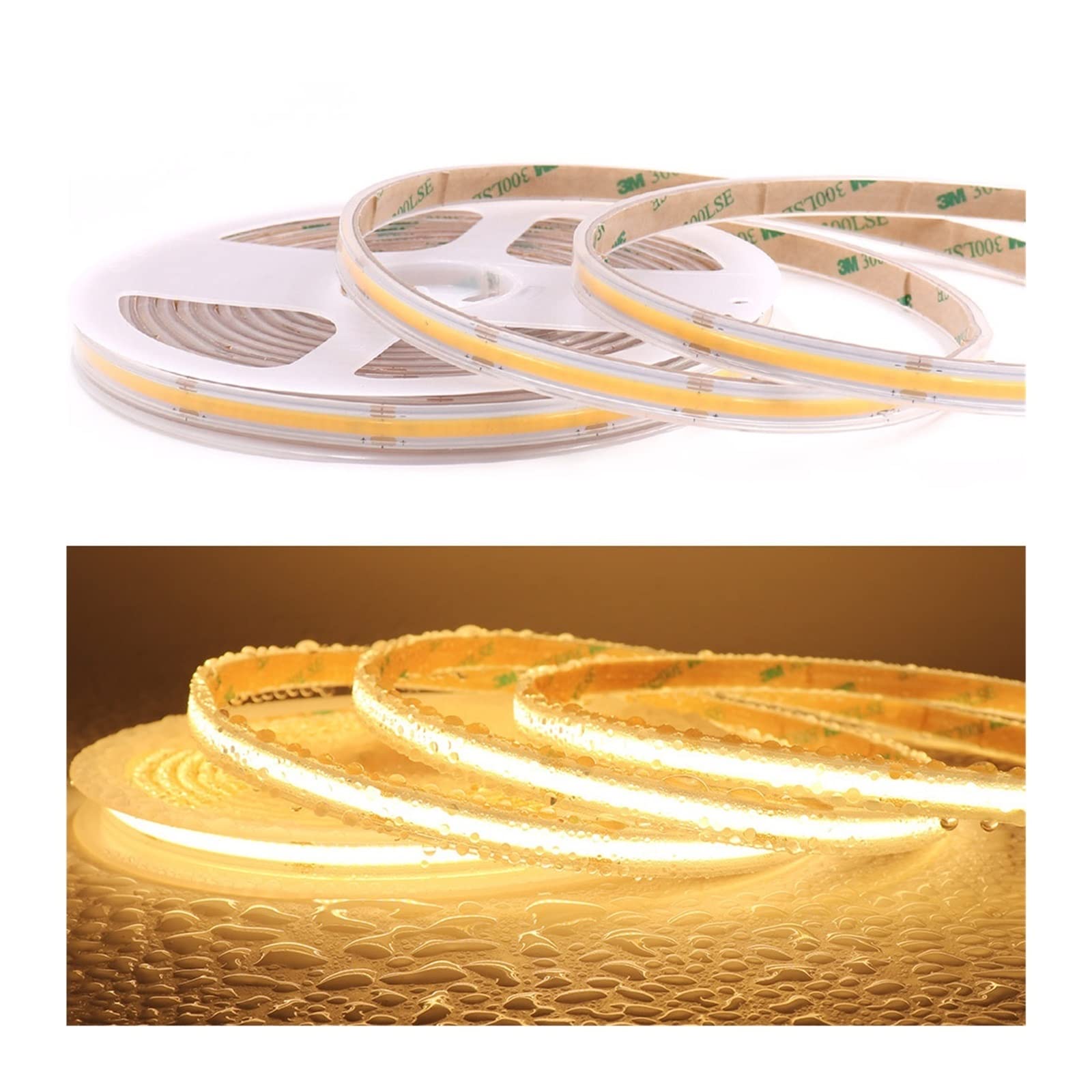 Taśma LED COB Wodoodporna IP68, 12 V, 24 V, 480 LED, elastyczna taśma LED do sauny, basenu, oświetlenie zewnętrzne (DC 12 V, ciepła biel 3000 K_5M)