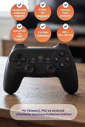 XO GP2 2.4G Kablosuz Gamepad, PC PS3 ve Android Uyumlu, Siyah, 17 Tuş