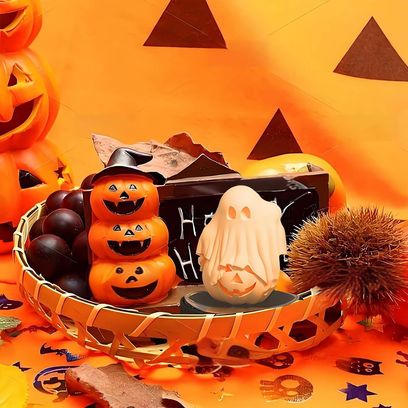 Moules Silicone Halloween Pour Résine époxy - 2 Pièces Citrouille Fantôme & Chat Citrouille - Créations DIY Déco Automne & Fête