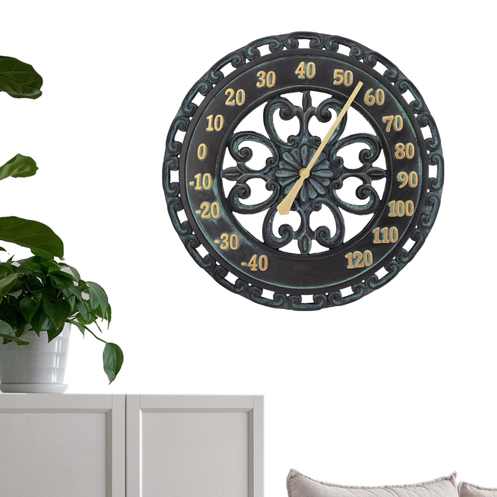 Termometro da giardino sospeso – termometro decorativo per interni o | esterni | termometro da giardino per terrazza, cortile e giardino, 34,5 x 34,5 x 4,5 cm