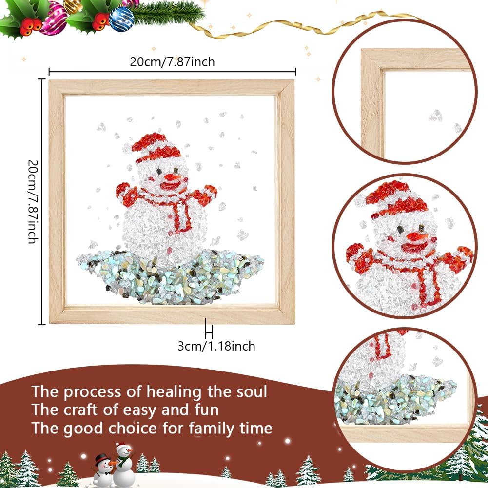 WEBEEDY Christmas Snowman Sea Glass Resin Kit DIY Sea Glass Art Kit with Instruction for Adults Beginners Sea Glass Snowman Art Photo Frame Gift Christmas Home Wall Decoration(20x20 cm/7.9x7.9)