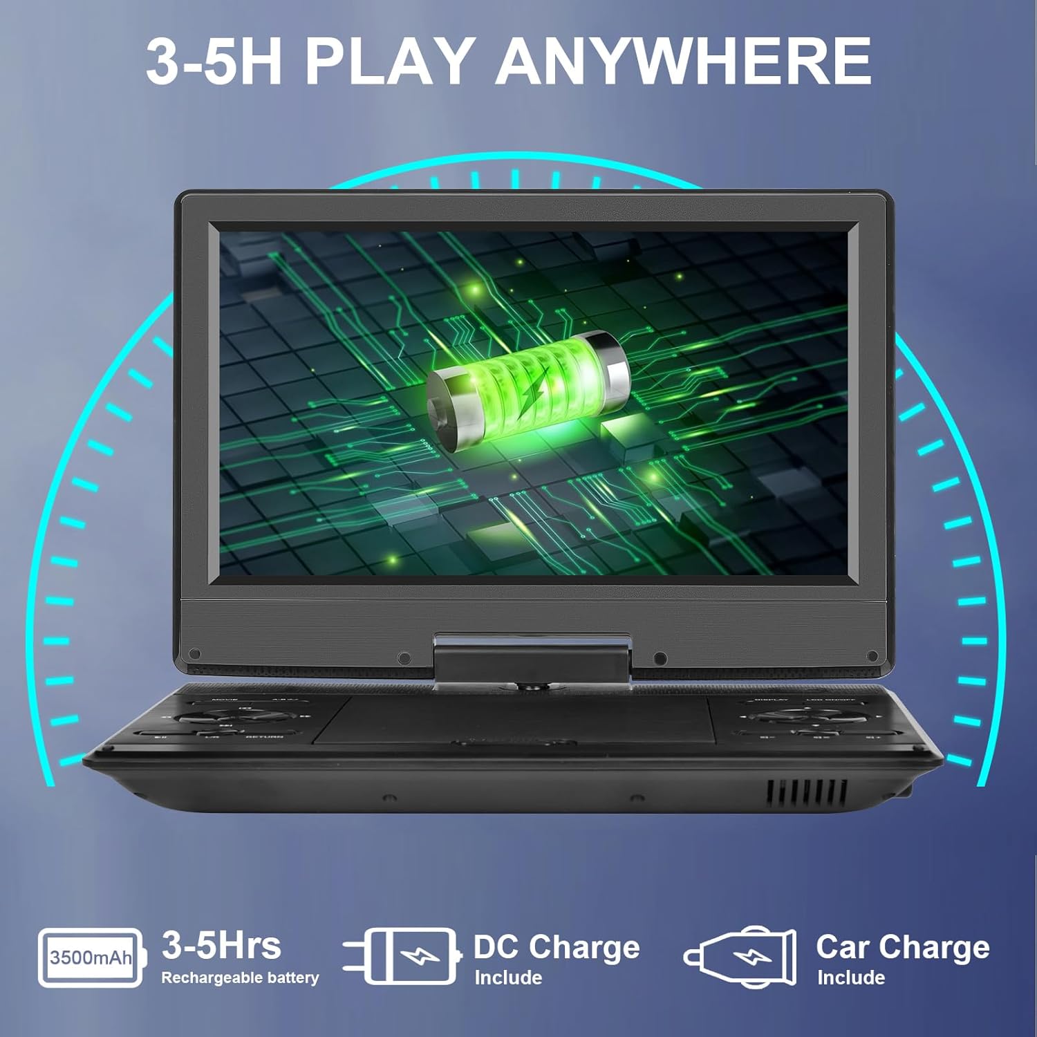 14.5" Portable DVD Player with 12.1’’ HD Swivel Screen, 3-5Hrs Play, DVD Player Portable with Dual Stereo Speaker, Last Memory, Support SYNC TV/USB/SD Card, Play All Discs Format