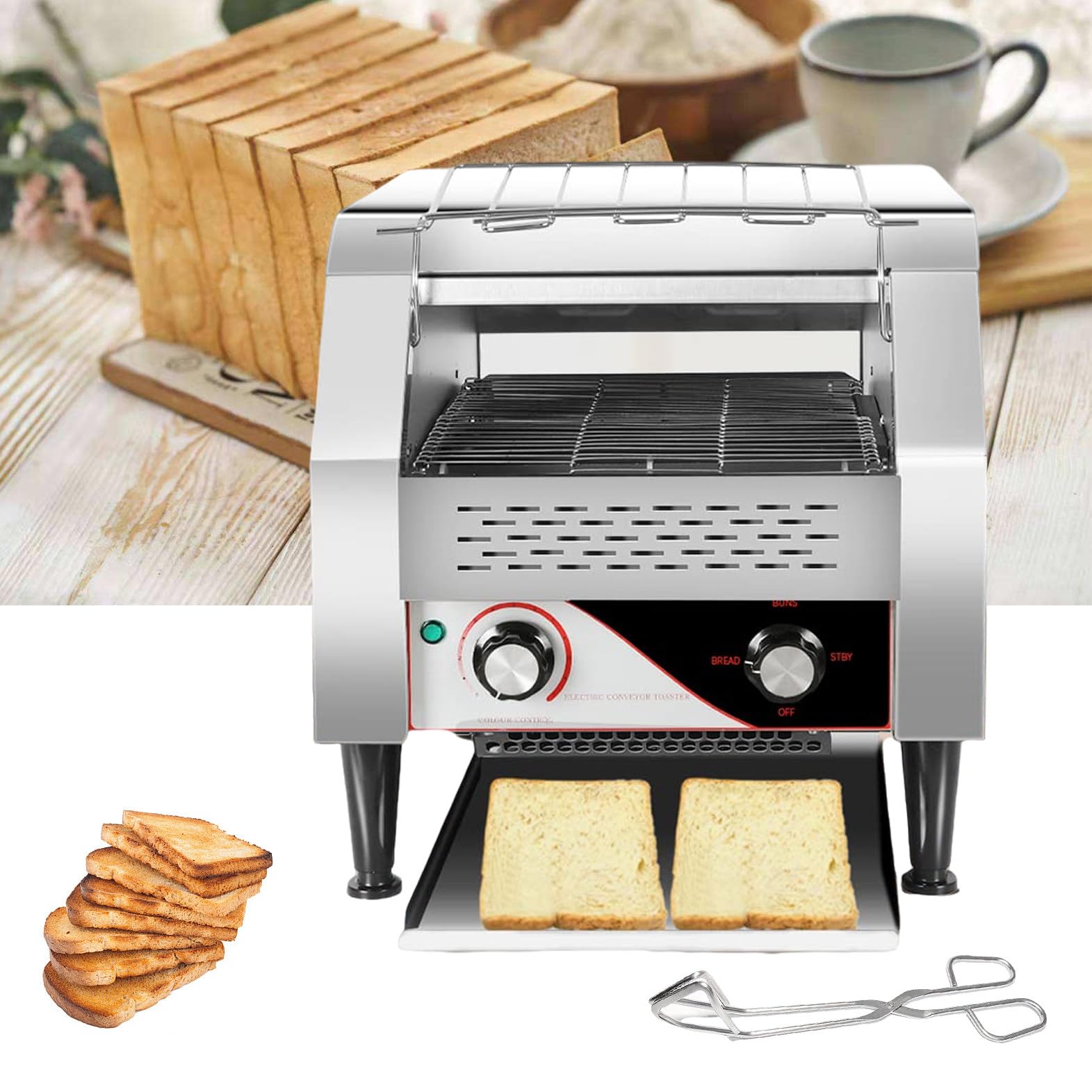 Tostadora comercial - 300 rebanadas/hora, perfecta para restaurantes y panaderías, cinta transportadora industrial resistente, 2200 W de potencia para un tostado rápido