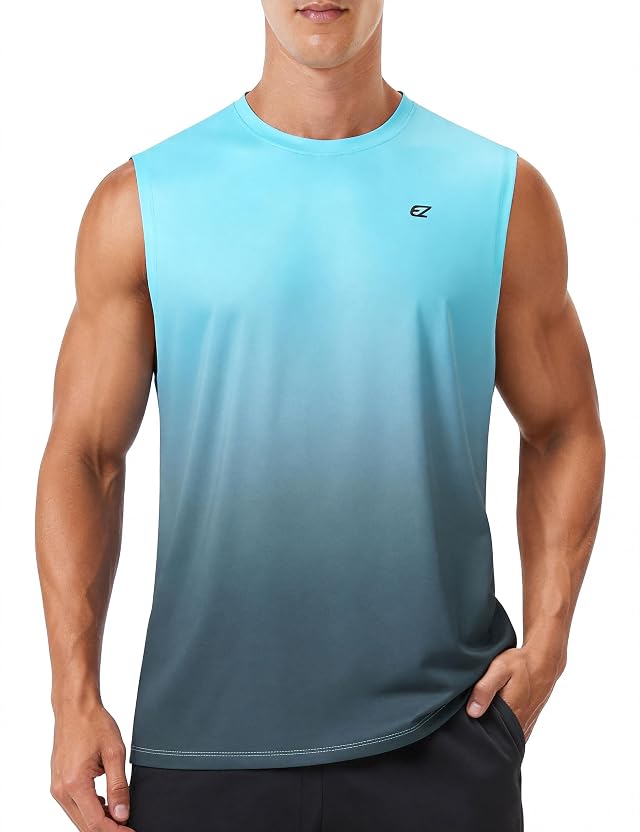 EZRUN Mens Sleeveless Shirt Quick Dry UPF 50 Swim Beach Shirts Gym Workout Muscle Athletic Summer Tank Top