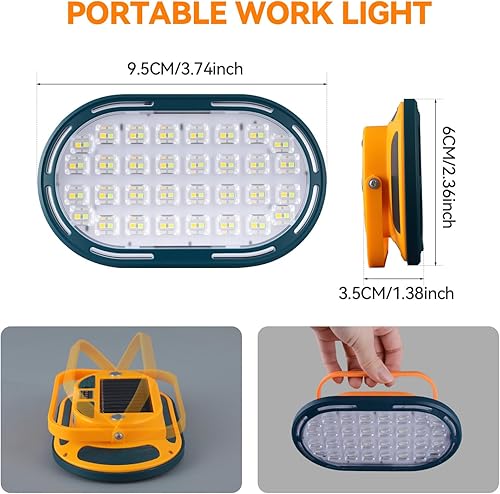 Miniatura 6 de Luz de trabajo solar para campamento, luz de trabajo magnética LED con 4 modos de batería de 3600 mAh, recargable, impermeable, portátil, luz de