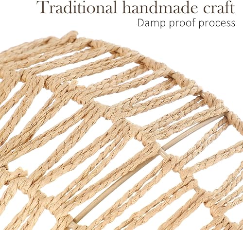 Miniatura 6 de Pantalla tejida de ratán, cubierta de lámpara de araña bohemia, semiesférica, para lámpara colgante, repuesto para lámpara colgante de 11.8 pulgadas