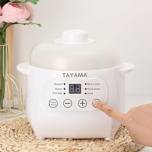 Miniatura 4 de TAYAMA Mini cocina de cerámica blanca de 1 cuarto de galón con preajustes y temporizador integrado, pequeña