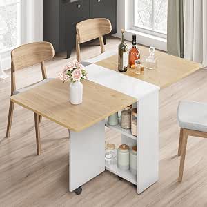 Space Saving Folding Dining Table with 2 Tier Storage-Extendable Drop ...