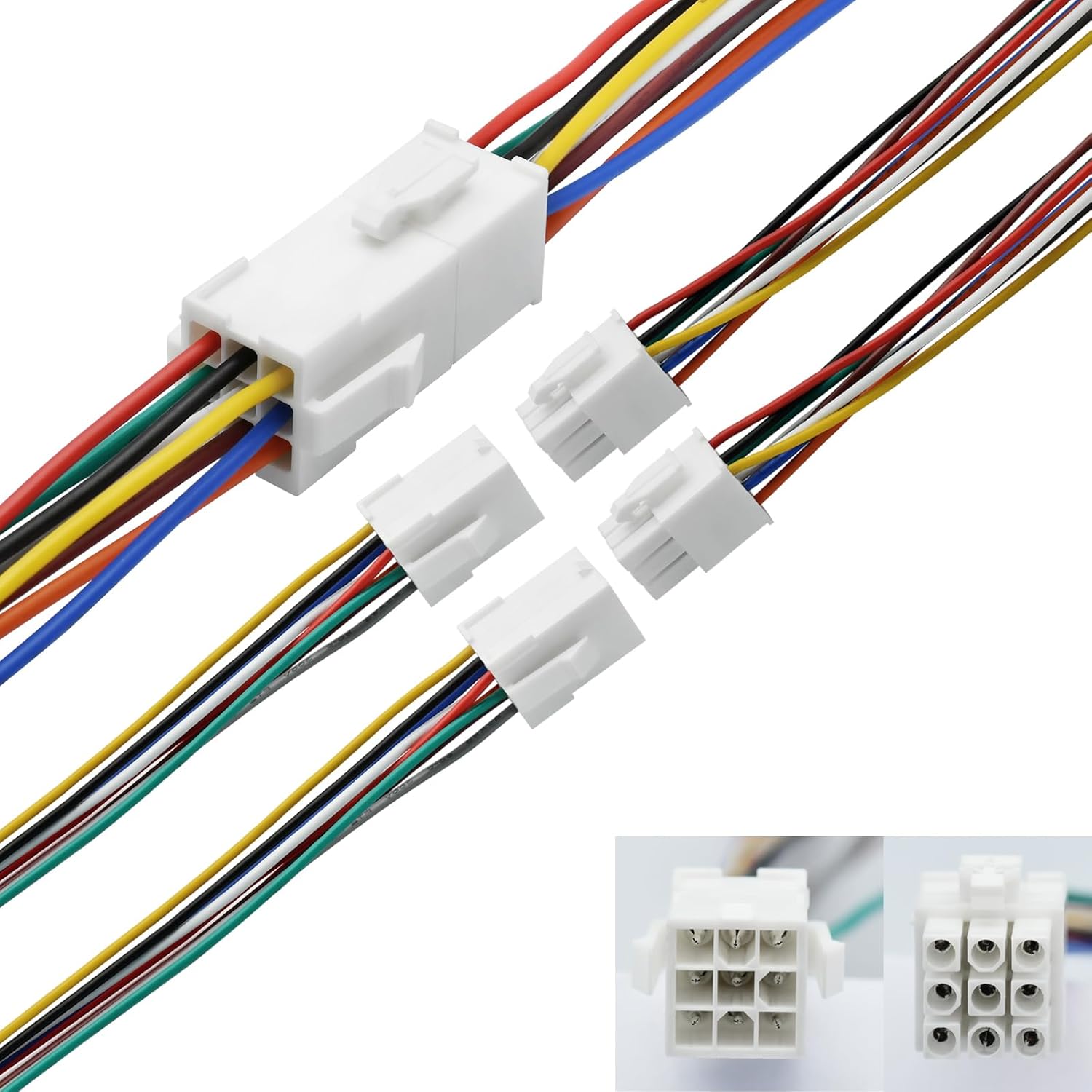 UL Listed 8Amp 9 Pin Connector Wire Servo Extension Cables FL4.14mm, Male to Female 9 Way Circuit Wire Connector, Cord Cable 5V-300V AC/DC (2 Pairs)