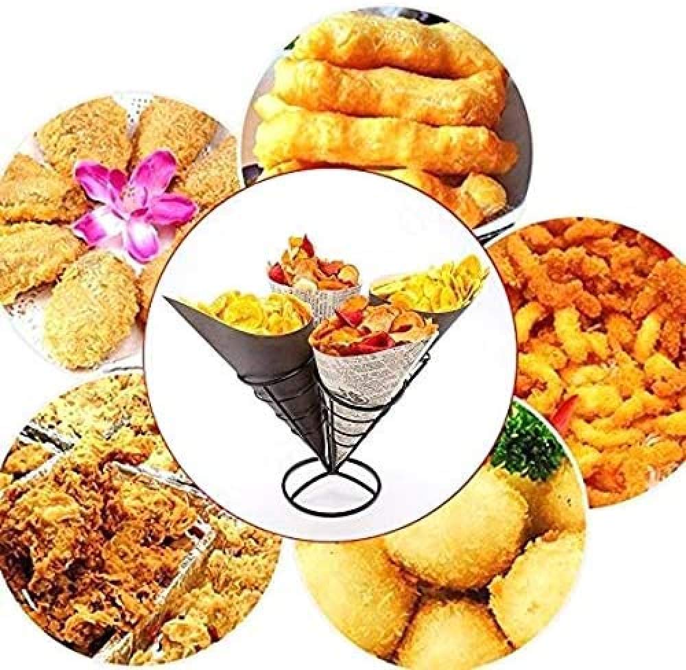 Espositore 4 in 1 Supporto per cestino per frittura francese Supporto per cestello in ferro nero Forma gelato Ripiani per alimenti Ciotola Cucina Porta snack