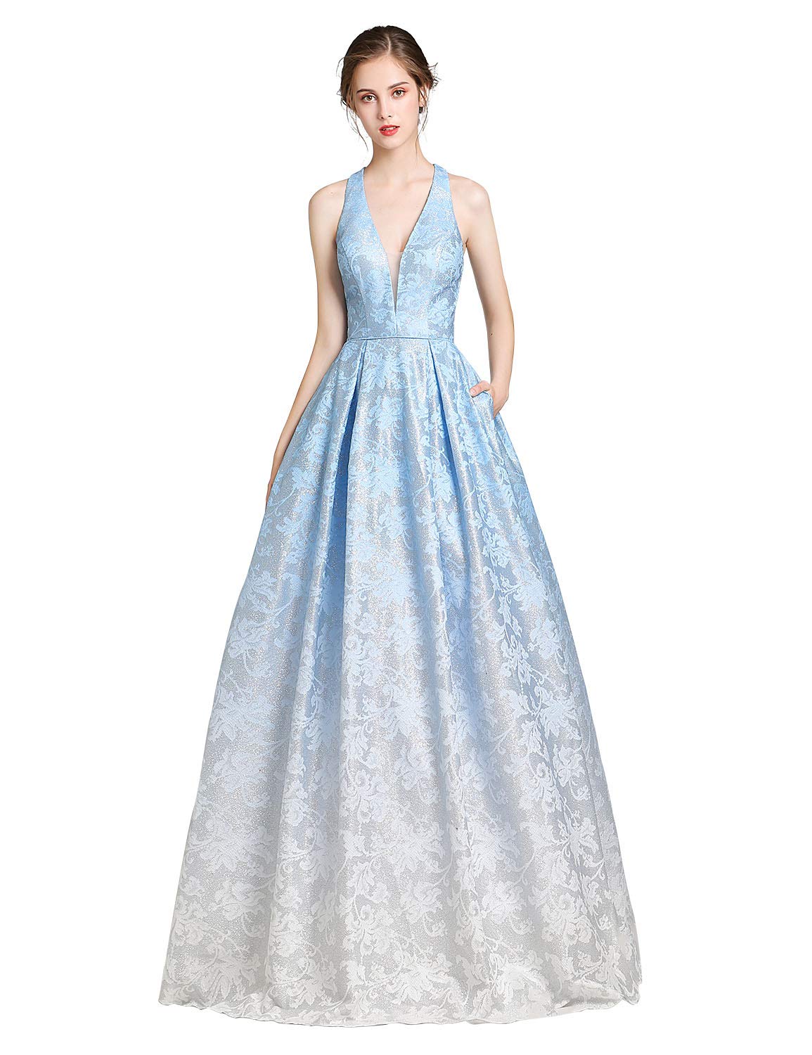Women Sky Blue Long Prom Dresses Metal Spraying A Line | Desertcart Fiji