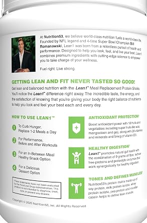 N53 Lean1 Meal Replacement Protein Powder, Vanilla Flavor, 15 Serving tub, No Sugar Added