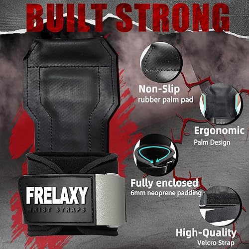 Miniatura 4 de Frelaxy Correas de levantamiento de muñecas, empuñaduras de goma para levantamiento de pesas con palma antideslizante y muñequeras, soporte para