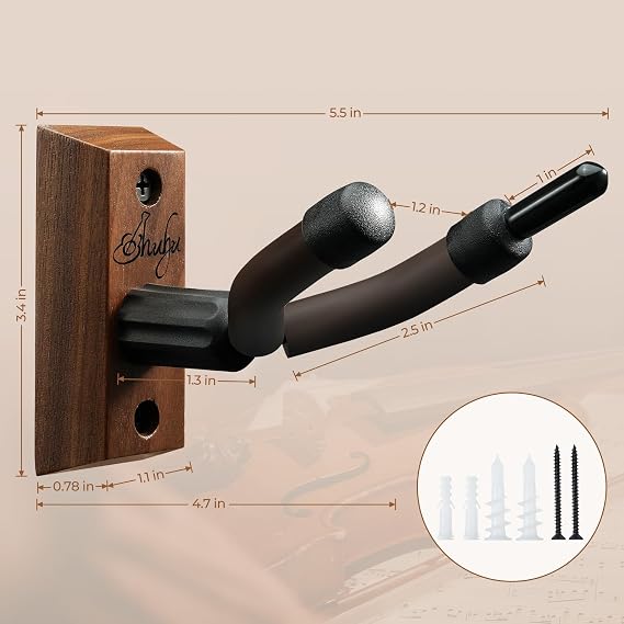 Ohuhu Violin Viola Wall Mount Hanger with Bow Holder, Hardwood | Soft PaddIing Design, Hook Vertical Display Wall Stand, Fits 4/4, 3/4, 1/2, 1/4 Violin, For Home Studio Decor